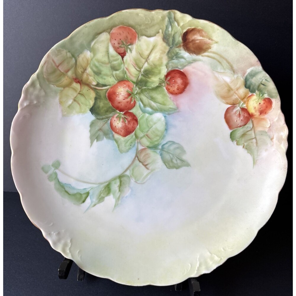 Antique Jaeger & Co Bavaria J&C Malmaison Plate Hand Painted Strawberries
